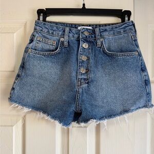 Forever 21 Blue Button-Fly Jean Shorts Raw Edge Hems